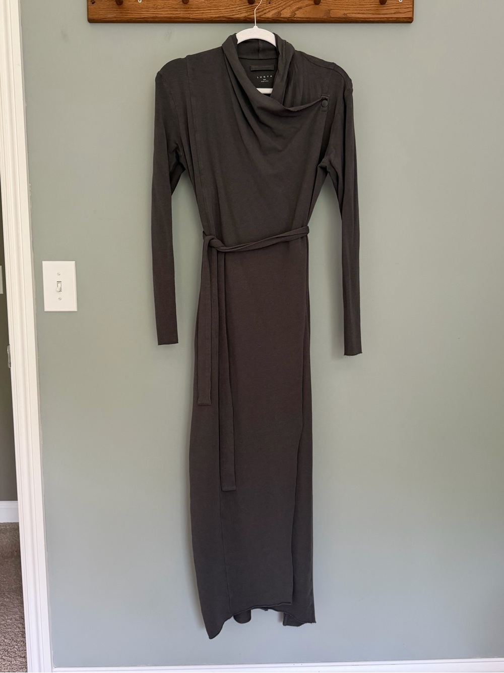 Lunya "The Robe" Meditative Grey Organic Cotton Luxury Long Lightweight Robe